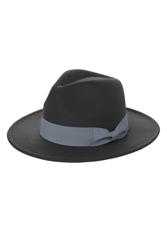 BABEYOND 1920s Fedora Hat for Men Gatsby Wide Brim Hat Felt Panama Cap - color: Dark Grey
