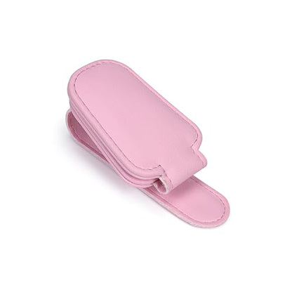 Sunglass Holder for Car, Visor Sunglasses Holder Clip Magnetic Leather - color: Pink