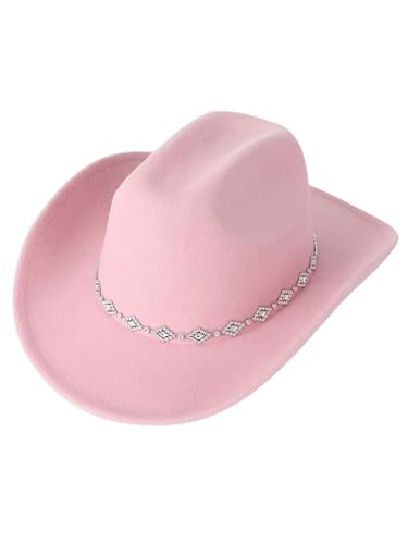Verdusa Women's Western Cowboy Hat Rhinestone Wide Brim 2026 Cowgirl Hat - color: Pink