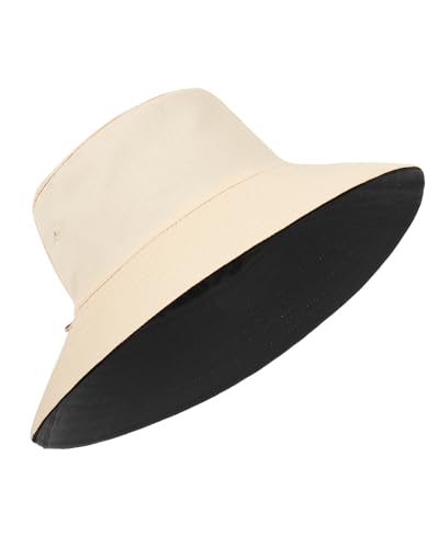 Zylioo XXL Bucket Hat for Big Heads, Reversible Fishing Sun Hat - color: Beige-black, size: X-Large-XX-Large