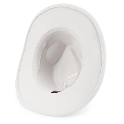 DRESHOW Women Men Classic Felt Wide Brim Western Cowboy & Cowgirl Cap Belt Buckle Retro Panama Hat Unisex Rolled up Caps - color: 1 Pack: White Cowboy Hat (Hat Circumference: 22-22.8")