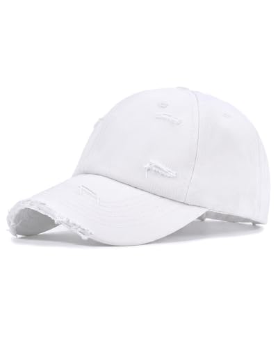 Distressed Washed Cotton Baseball Cap Adjustable Dad Hat for Men Women - color: 01 White