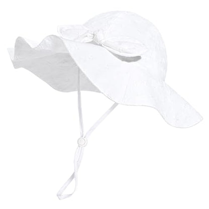 Baby Girl Sun Hat with UPF 50+ Outdoor Adjustable Beach Hat with Wide Brim Bucket Hats - color: Beige White, size: 12-24 Months