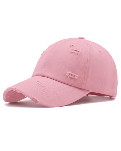 Distressed Washed Cotton Baseball Cap Adjustable Dad Hat for Men Women - color: Pink