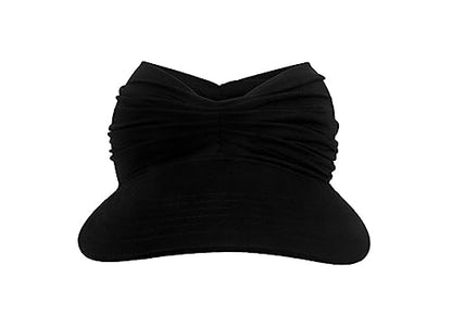 Sun Hat Women Beach Visor Cap UV Protection with Wide Brim Packable Summer Sport Ponytail Sun Cap - color: Black