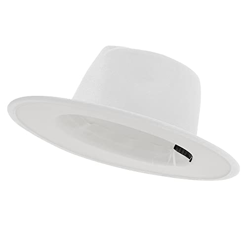 jingsha Fedora Hats for Men & Women Wide Brim Fedora Felt Panama Hat Men's Dress Hats with Belt Buckle - color: All White, size: Large