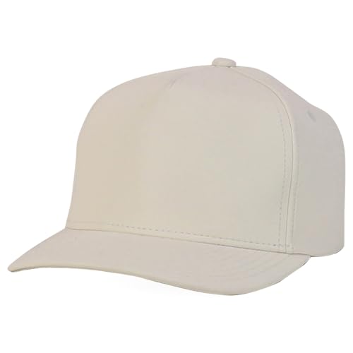 Trendy Apparel Shop PU Leather 5 Panel Structured High Profile Snapback Cap - color: Cream