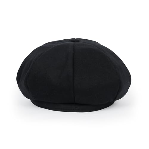 ililily Washed Cotton Newsboy Cabbie Cap Corduroy Duck Bill Flat Hunting Hat - color: Wool Black