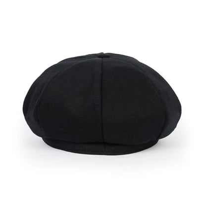 ililily Washed Cotton Newsboy Cabbie Cap Corduroy Duck Bill Flat Hunting Hat - color: Wool Black