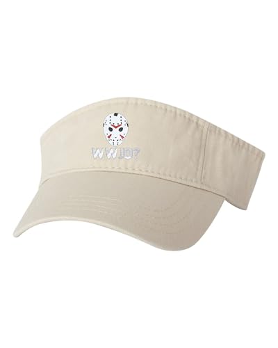 Go All Out WWJD? What Would Jason Do Funny Horror Movie Bucket Ponytail Visor Embroidered Cap Dad Hat - color: Stone