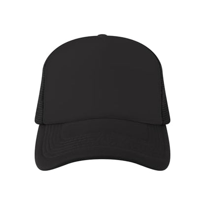 TOPTIE 5 Panel Foam Front Trucker Hat High Crown Mesh Back Snapback Cap - color: Black