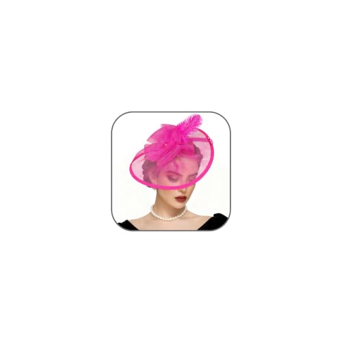 Fascinators Hats for Women Tea Party Hat Vintage Feather Mesh Headband Hair Clip Flower Headwear for Wedding Cocktail Church - color: Rose Red