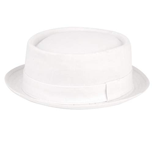 Men's Everyday Cotton All Season Porkpie Boater Derby Fedora Sun Hat (S/M, F2091WHITE)