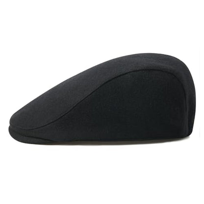 FEINION Men Wool Blend Flat Cap Tweed Newsboy Ivy Hat - color: Black