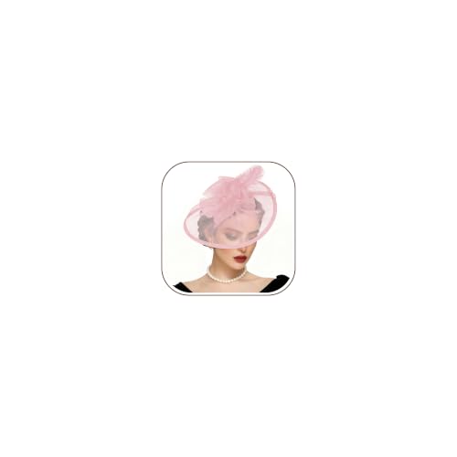 Fascinators Hats for Women Tea Party Hat Vintage Feather Mesh Headband Hair Clip Flower Headwear for Wedding Cocktail Church - color: Pink
