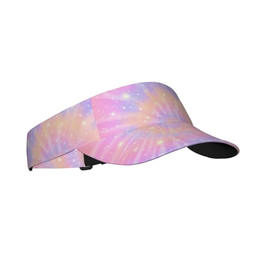 Unisex Sports Sun Visor Hats Adjustable Lightweight Packable Printed Empty Top Cap for Running Pickleball Golf Tennis - color: Pastel Pink Purple Tie Dye
