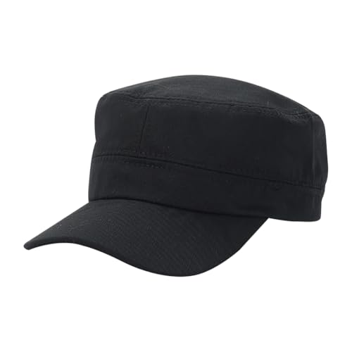 GSHLLO Adjustable Flat Top Cap Military Style Baseball Cap Plain Cadet Army Hat Vintage Basic Baseball Hat Black - color: Black