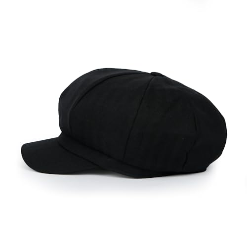 ililily Washed Cotton Newsboy Cabbie Cap Corduroy Duck Bill Flat Hunting Hat - color: Herringbone Black