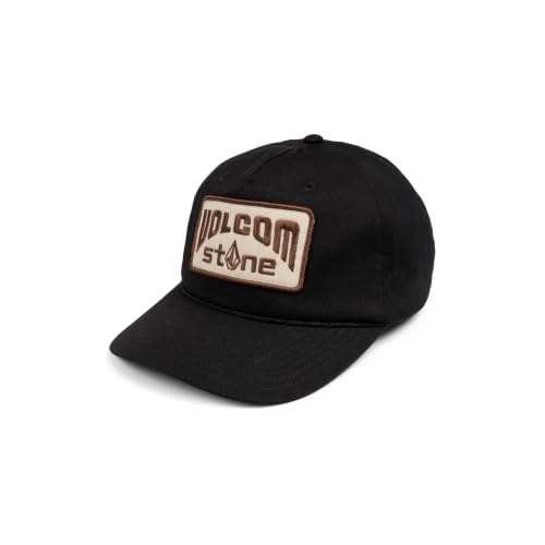 Volcom Men's Snapback Hat– 6-Panel Twill Flat Brim Cap Adjustable Snap Closure - color: Black Arch