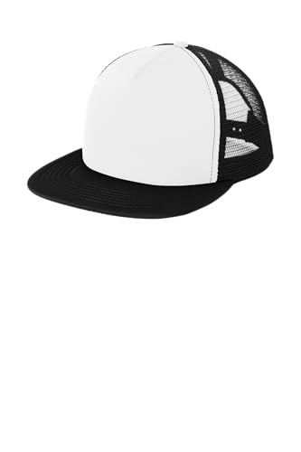 District Flat Bill Snapback Trucker Cap, Flat Brim Hat for Men & Women - color: White