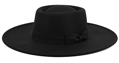 Pro Celia Big Wide Brim Women Fedora Hat - color: Oval-black