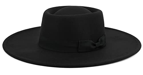 Pro Celia Big Wide Brim Women Fedora Hat - color: Oval-black