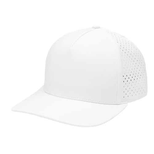 Gilbert Performance 5‑Panel Snapback Hat – Adjustable Flat Bill Cap, Breathable Mesh, Water‑Repellent Fabric, Unisex - color: White