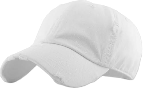 KBETHOS Vintage Washed Distressed Cotton Dad Hat Baseball Cap Adjustable Polo Trucker Unisex Style Headwear - color: White