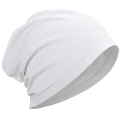 ROYBENS 100% Cotton Thin Slouchy Beanie Hat Women Men Lightweight Chemo Cap - color: 1pcs-white