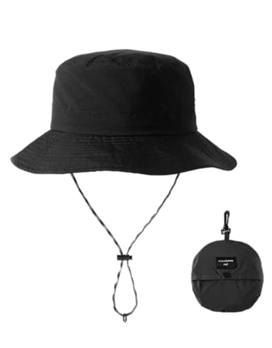 Sun Hats for Men Women Waterproof UPF 50+ Bucket Hat Protection Hat for Fishing Hiking Garden Safari Beach - color: Black