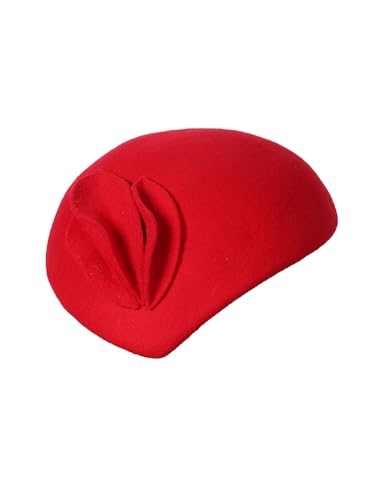 HIMESPORT Wool Felt Fascinator Hats for Women Ladies Female Wedding Cocktail Tea Party Dress Pillbox Hat - color: Red 2