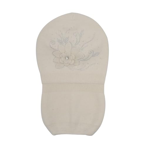 ZLYC Women Floral Slouchy Beanie Hat Double Layer Winter Knit Skull Cap - color: Flower White