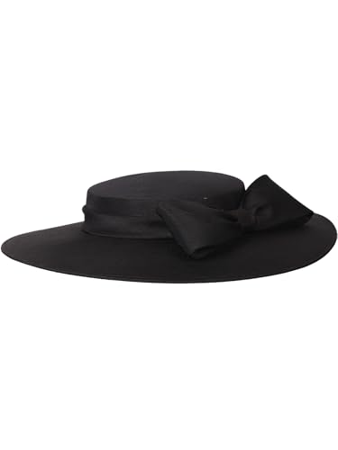 Black Wide Brim Hats for Women Big Bowknot Formal Church Occasion Kentucky Cap Lady Wedding Cocktail Tea Party Dress Flat Top Fascinators