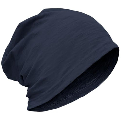 ROYBENS Lightweight 100% Cotton Slouchy Summer Beanie Men Women, Chemo Cap - color: 1pc Navy Blue, size: Medium