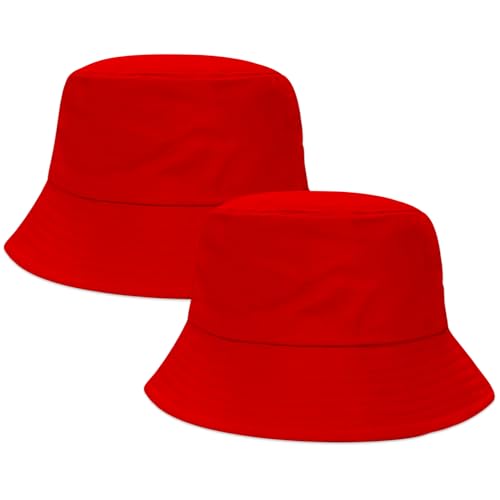 PFFY 2 Packs Bucket Hat for Women Men Cotton Hats Sun Beach Fishing Cap - color: Red+red