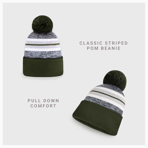 Pom Pom Beanie Cuffed Knit Winter Hat Skull Cap Striped Novelty Men Women - color: (Army Green)