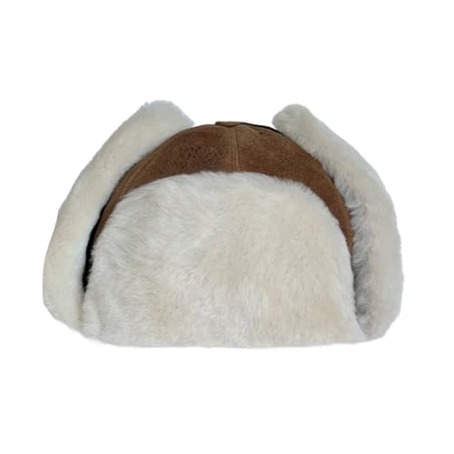 Handmade Sheepskin Leather Trapper Hat – Aviator Cap with Fur Lined Ear Flaps, Shearling Russian Ushanka Winter Hat - color: Caramel, size: Large