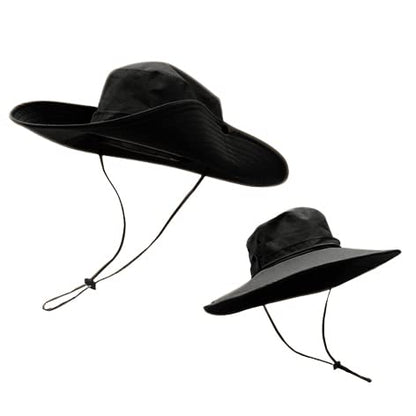 Waterproof Fishing Hat 12CM Wide Brim Sun Hat for Women Mens Packable Bucket hat- UPF 50 for Outdoor Gardening Beach Hats - color: Black