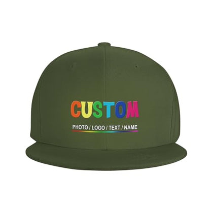 Custom Snapback Hats for Men Personalized Hip Hop Flat Bill Brim Baseball Cap Add Your Own Text Photo Logo - color: Single Color - Green