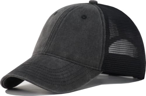 Comfy Soft Vintage Washed Trucker Baseball Cap - Women Men Unstructured Dad Hat | Snapback | Soft Crown | Soft Mesh - color: Black, size: One Size