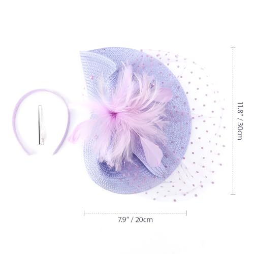 DRESHOW Fascinators Hat Flower Mesh Feathers Hat with a Headband and a Clip 7.9" Tea Party Headwear for Women - color: 1 Pack Folded Style 1: Lavender / 7.9"
