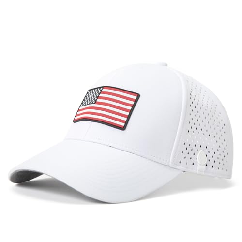 UVCoolix™ Cooling Sweatband Baseball Cap for Hot Weather,Breathable Sun Protection,Water-Resistant Golf Performance Hat - color: White Flag, size: X-Large-XX-Large