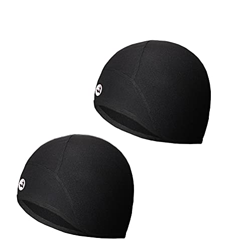 EMPIRELION Lightweight Thermal Skull Cap Ears Warm Cycling Helmet Liner Winter Running Beanie Hats Sweat Wicking - color: Black + Black 2pack