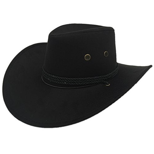 Men's Outback Faux Felt Wide Brim Western Cowboy Hat - color: Black