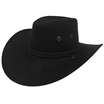 Men's Outback Faux Felt Wide Brim Western Cowboy Hat - color: Black