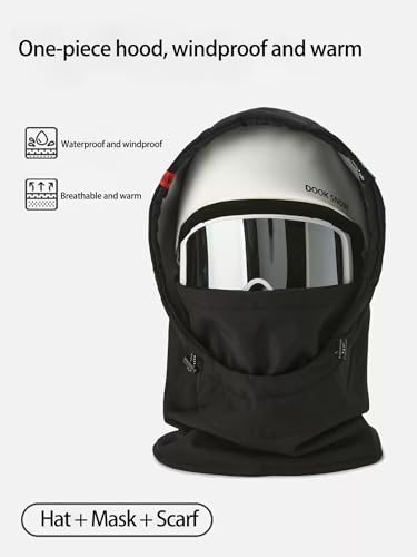 DOOK SNOW Ski Helmet Hood Cover - 3-in-1 Windproof Balaclava with Adjustable Drawstring, Fleece Lined Face Mask for Men&Women - color: Black(excluding Helmets and Snow Goggles), size: Medium