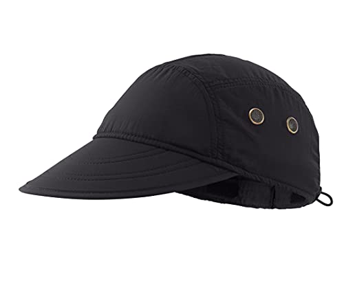 Connectyle Mens Foldable UV Protection Sun Hat with Removable Neck Flap Outdoor Adventure Sun Cap for Fishing Hiking Safari - color: Black