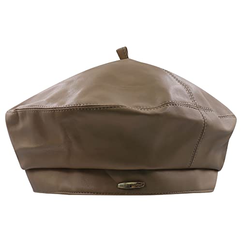 Women Classic PU Leather French Beret Beanie Hat Pumpkin Cap - color: Khaki 2#