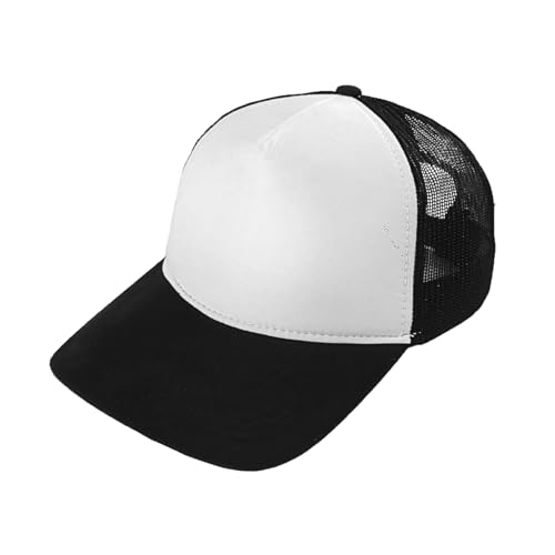 Trucker Hat for Men & Women, Mesh Back Baseball Cap, Adjustable Snapback, Breathable Lightweight Black Cap - color: White & Black (Pack of 1)