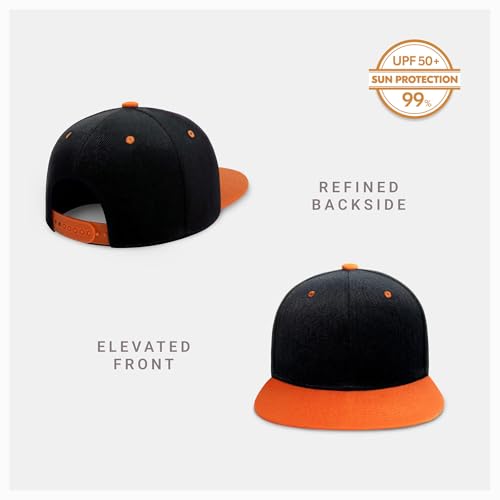 CHOK.LIDS Classic Snapback Flat Bill Hat Blank Adjustable Baseball Cap - color: Black/Orange